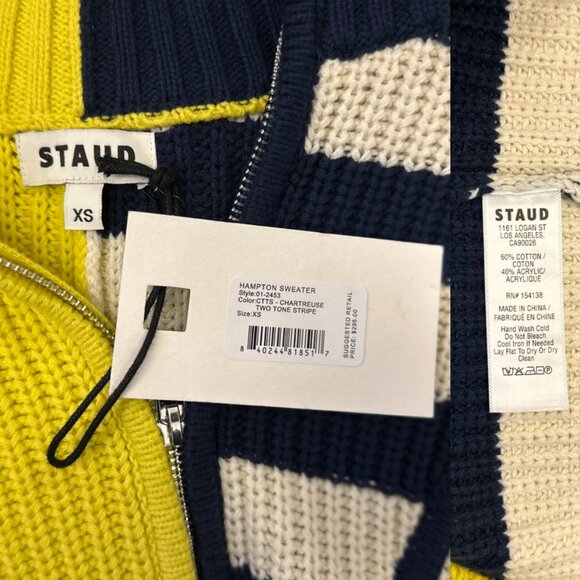 STAUD Hampton Oversized Chunky-Knit Striped Color-Block Sweater (Chartreuse) - Picture 13 of 16